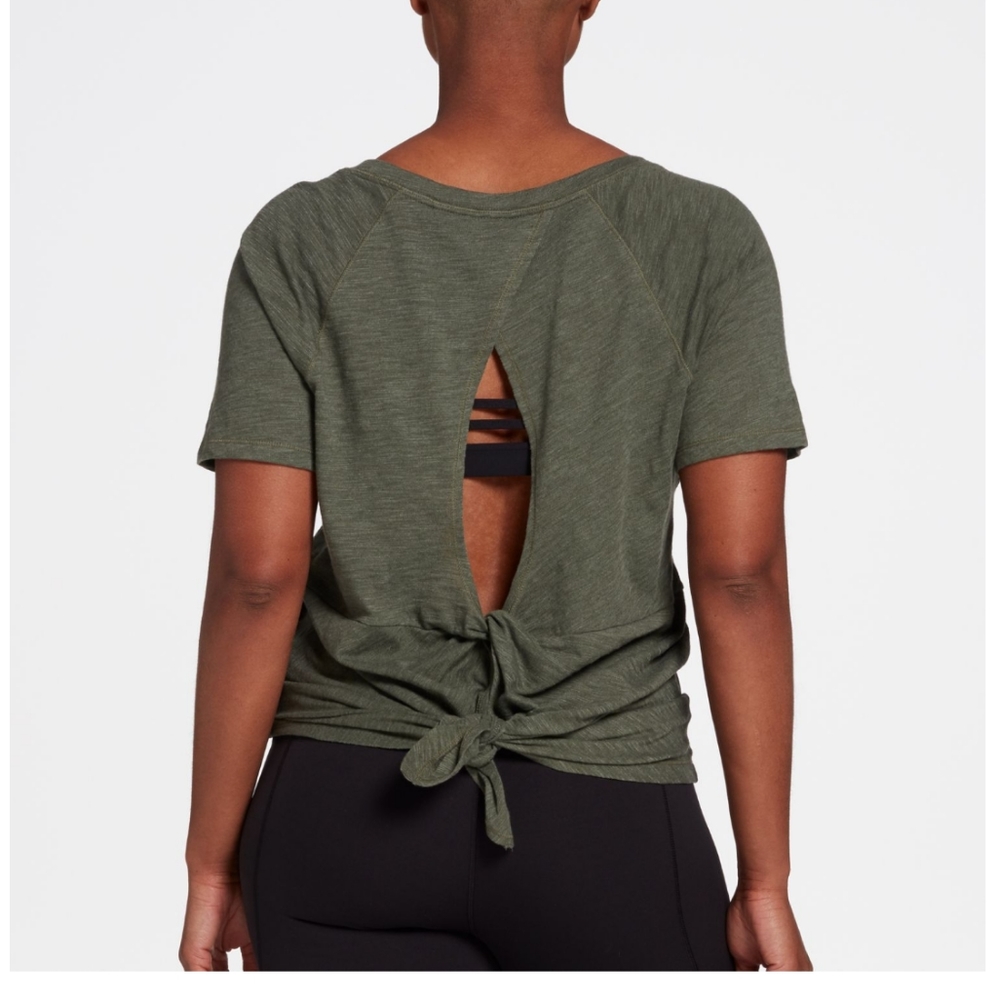 CALIA by Carrie Underwood Olive Green Short Sleeve Tie-Back Tee